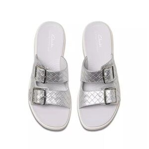 Clarks Silver Slide Sandals with Adjustable Straps